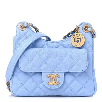 Chanel Caviar Quilted Small Wavy CC Hobo Blue 1 of 9