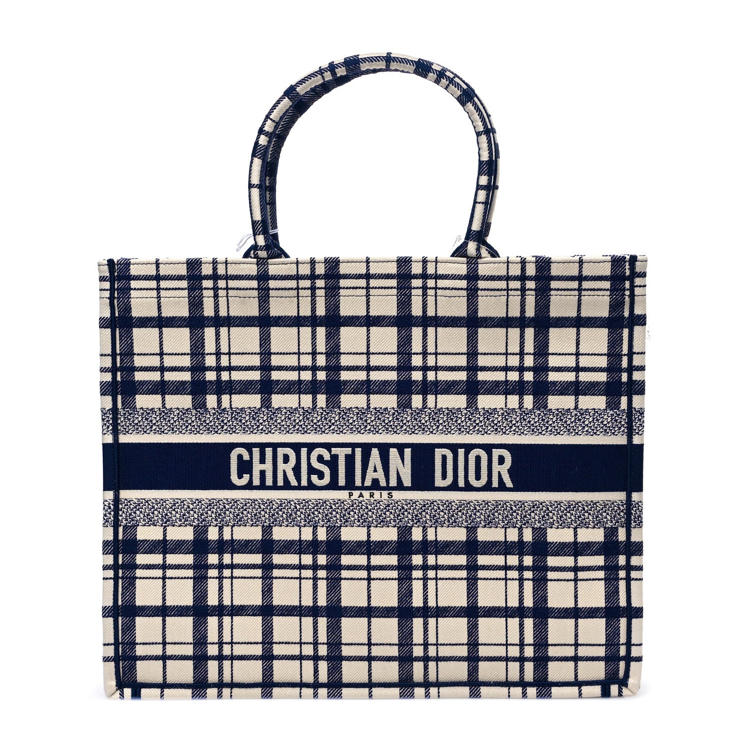 Christian Dior Canvas Embroidered Large Check'n'Dior Book Tote Blue 1 of 9