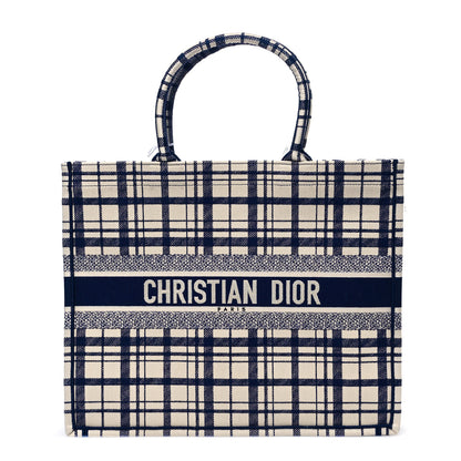 Christian Dior Canvas Embroidered Large Check'n'Dior Book Tote Blue 1 of 9