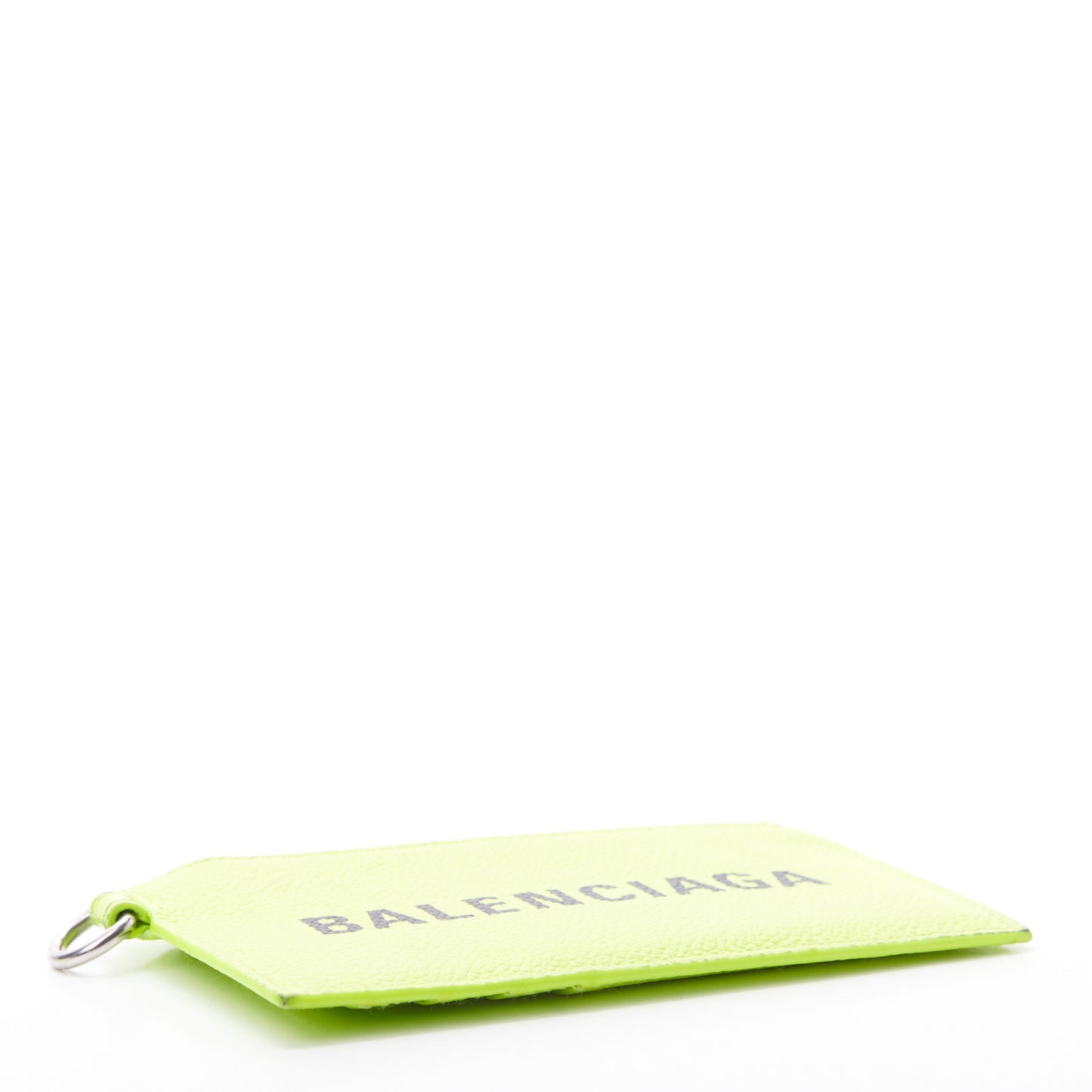Grained Calfskin Logo Cash Coin Card Holder On Keychain Fluo Yellow Black