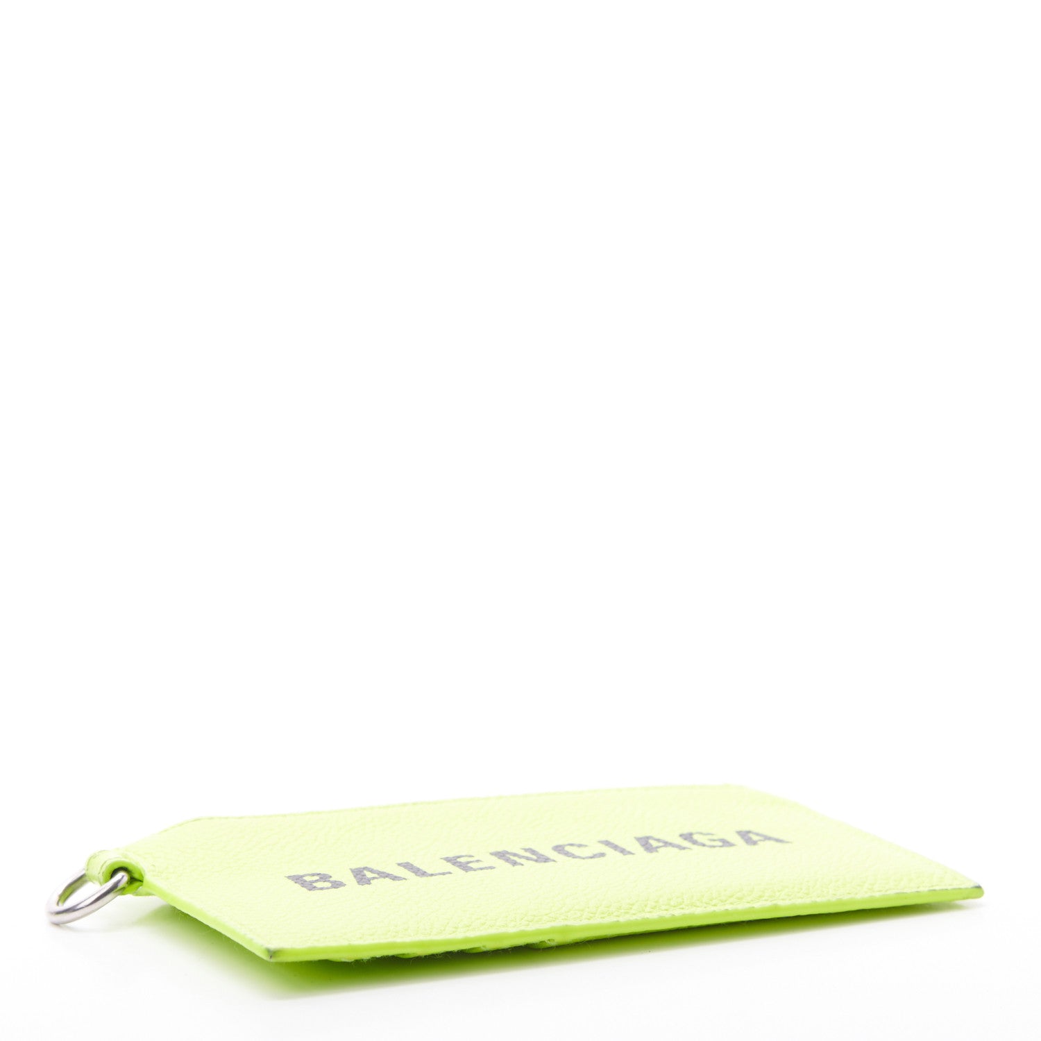 Balenciaga Grained Calfskin Logo Cash Coin Card Holder On Keychain Fluo Yellow Black 4 of 10