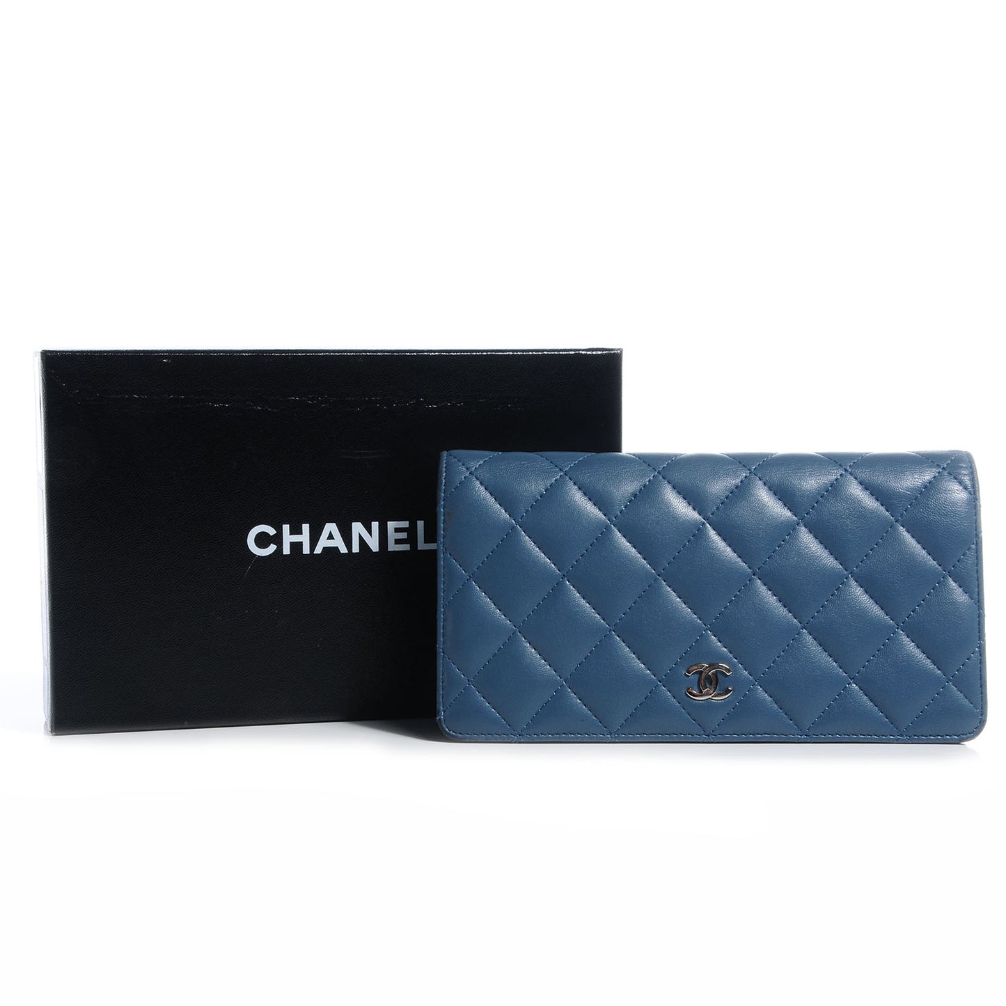 Lambskin Quilted Yen Wallet Blue