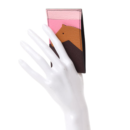 Hermes Epsom Chevre Mysore Les Petits Chevaux Card Holder Rouge Sellier Caramel Pink Rose Sakura 2 of 8