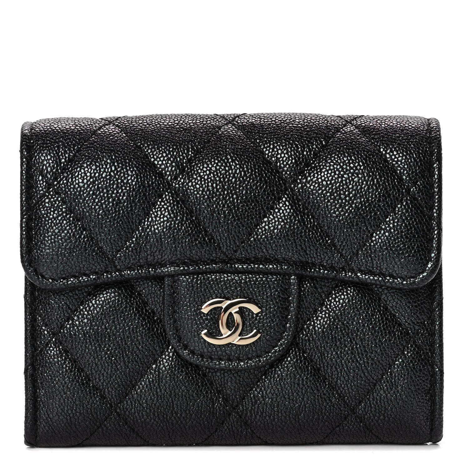 Chanel Iridescent Caviar Quilted Flap Card Holder Wallet Black 1 of 6