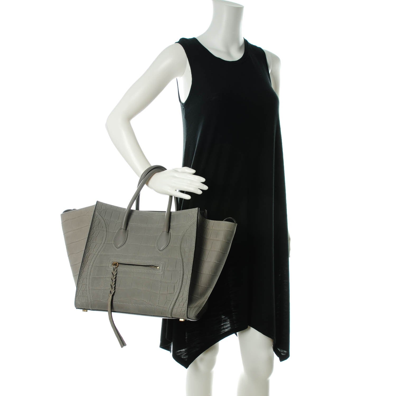 Celine Crocodile Embossed Nubuck Medium Phantom Luggage Grey 2 of 7