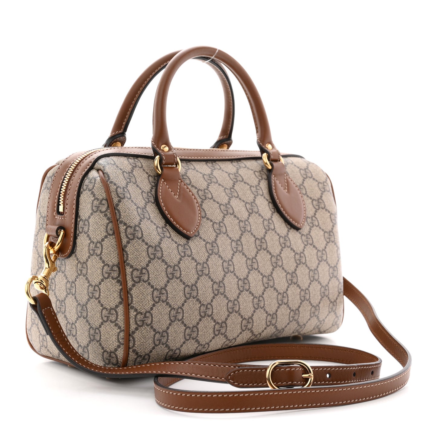 GG Supreme Monogram Floral Embroidered Small Boston Brown