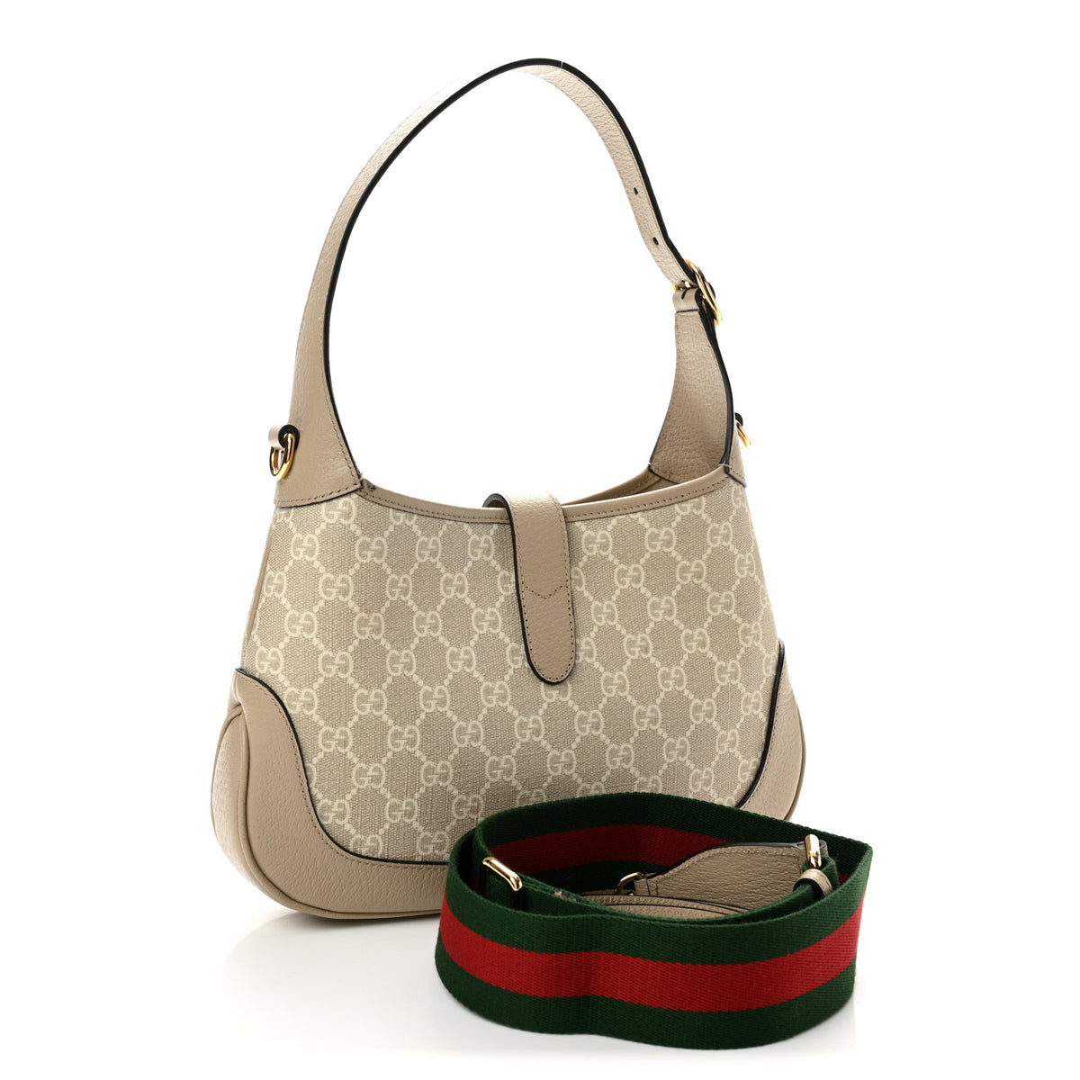 GG Supreme Monogram Textured Dollar Calfskin Web Small Jackie 1961 Hobo Beige Mystic White Oatmeal