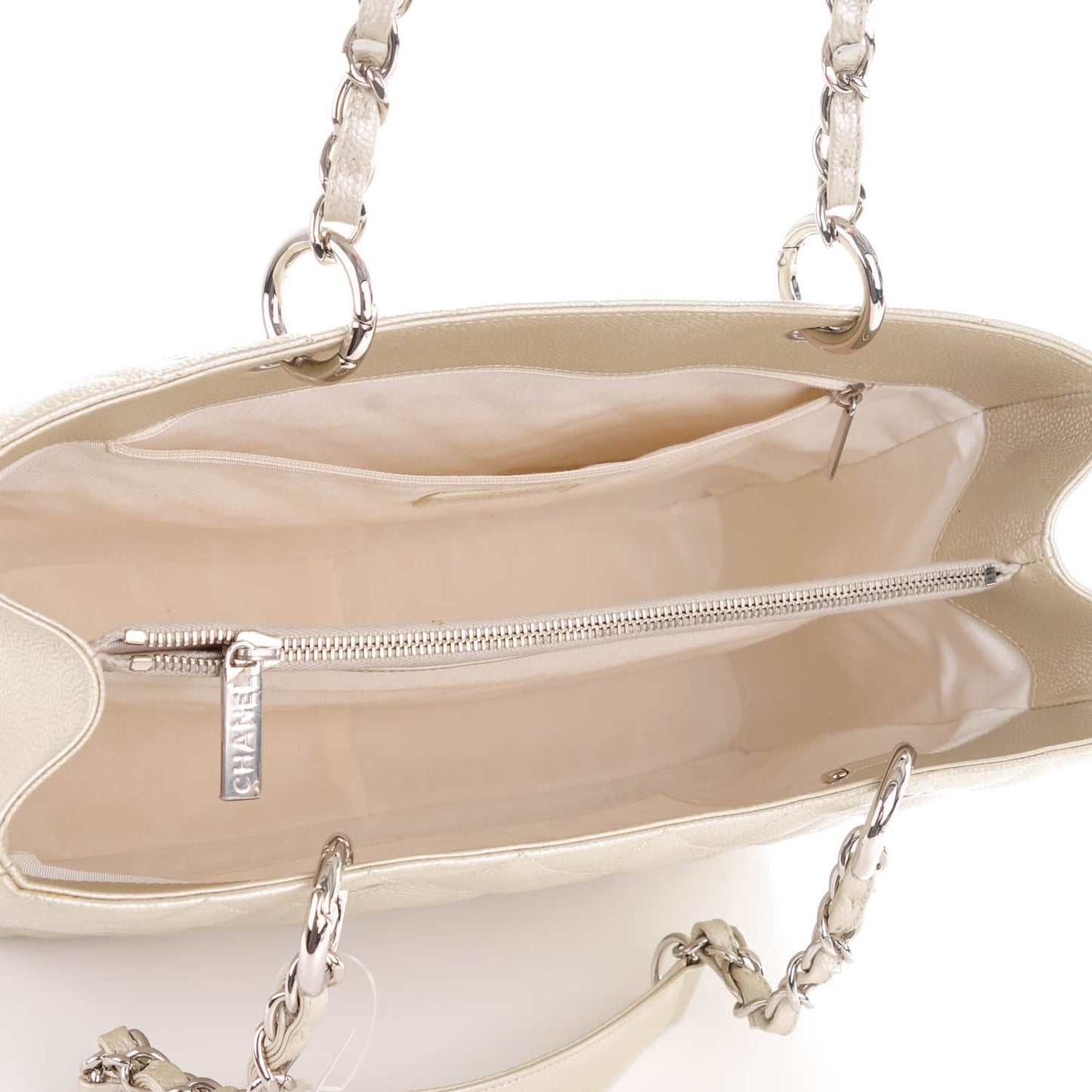 Metallic Caviar Quilted Grand Shopping Tote GST Light Gold
