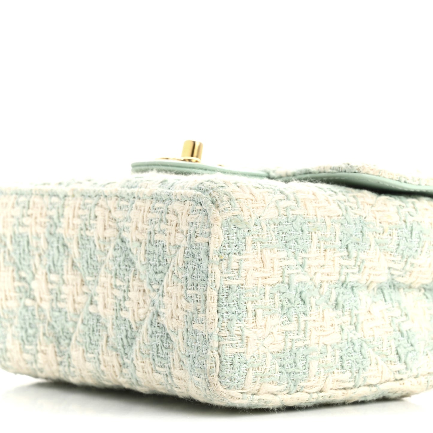 Tweed Handle Crush Top Handle Flap Bag Light Blue Ecru