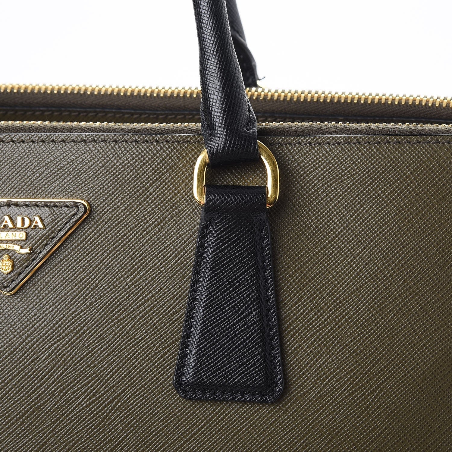 Prada Saffiano Lux Bi-Color Medium Galleria Double Zip Tote Militare Black 11 of 11