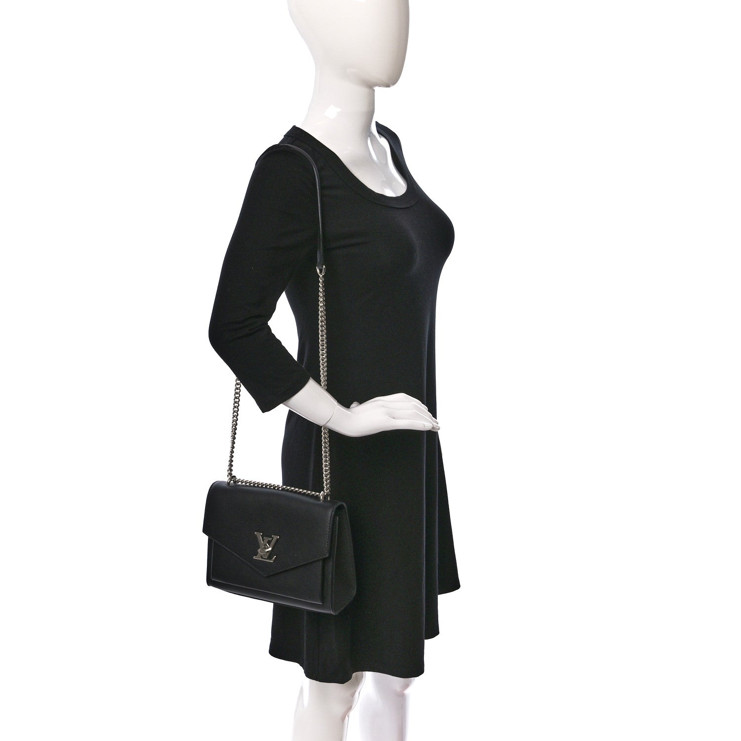Louis Vuitton Soft Calfskin Mylockme Chain Bag BB Black 2 of 8