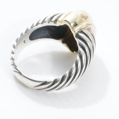 David Yurman Sterling Silver 14K Yellow Gold Cable Station Ring 54 7 3 of 5