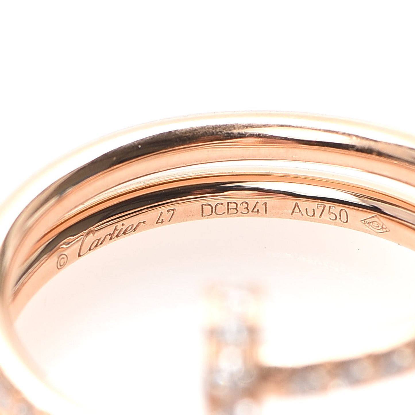 18K Pink Gold Diamond Double Juste Un Clou Paved Ring 47 4
