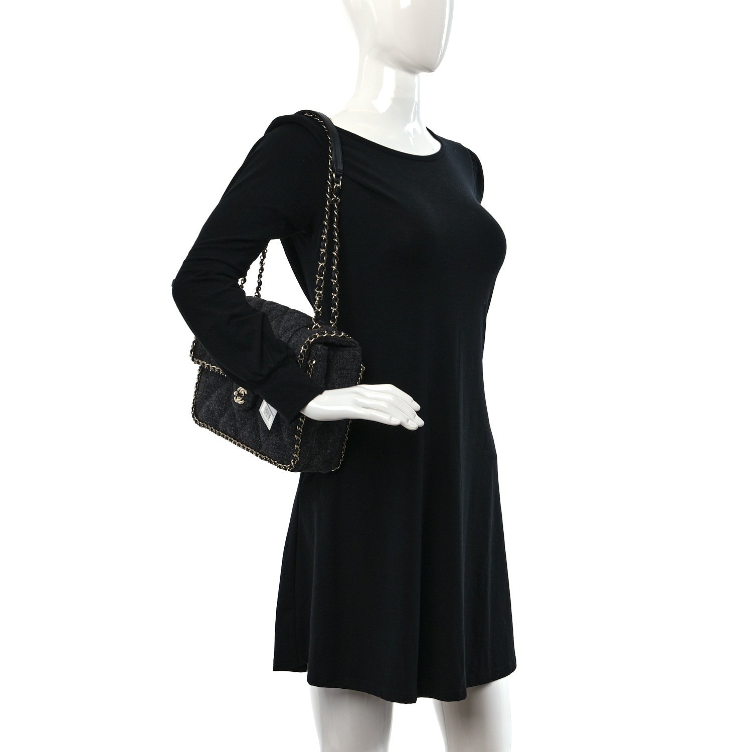 Chanel Wool Tweed Quilted Coco Neige Chain Around Flap Black 2 of 9