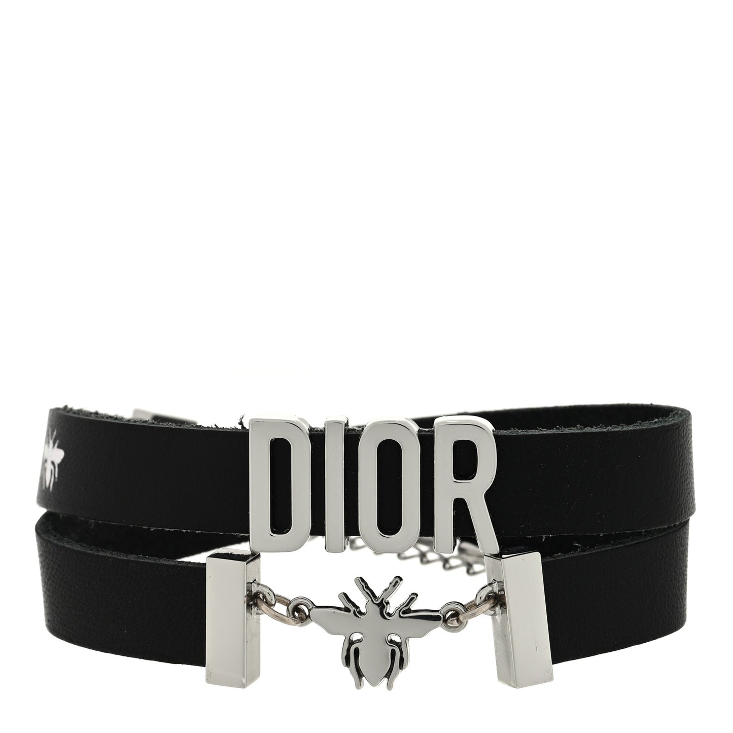 Calfskin Dior Bee Double Bracelet Black