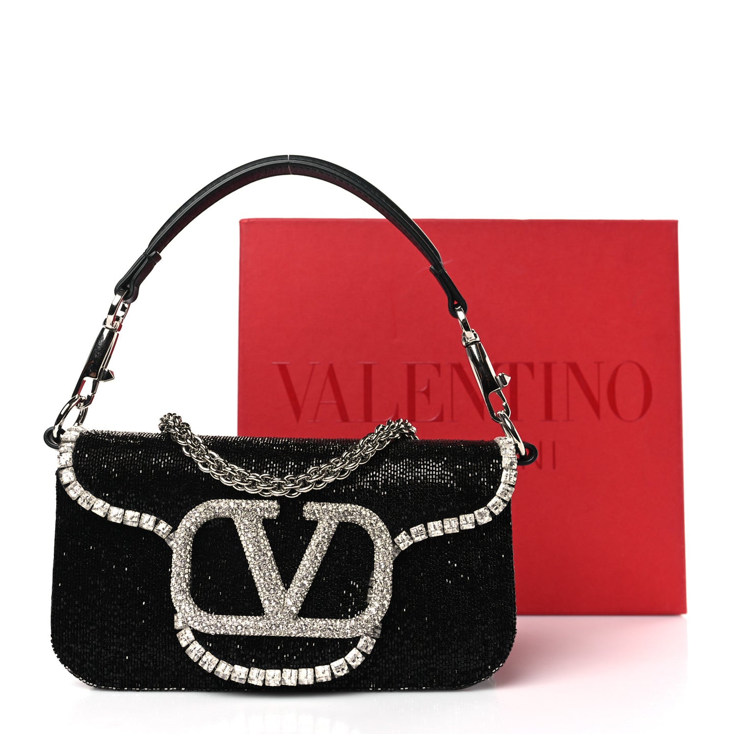 Swarovski Crystal Embroidered Vlogo Small Loco Shoulder Bag Crystal Black