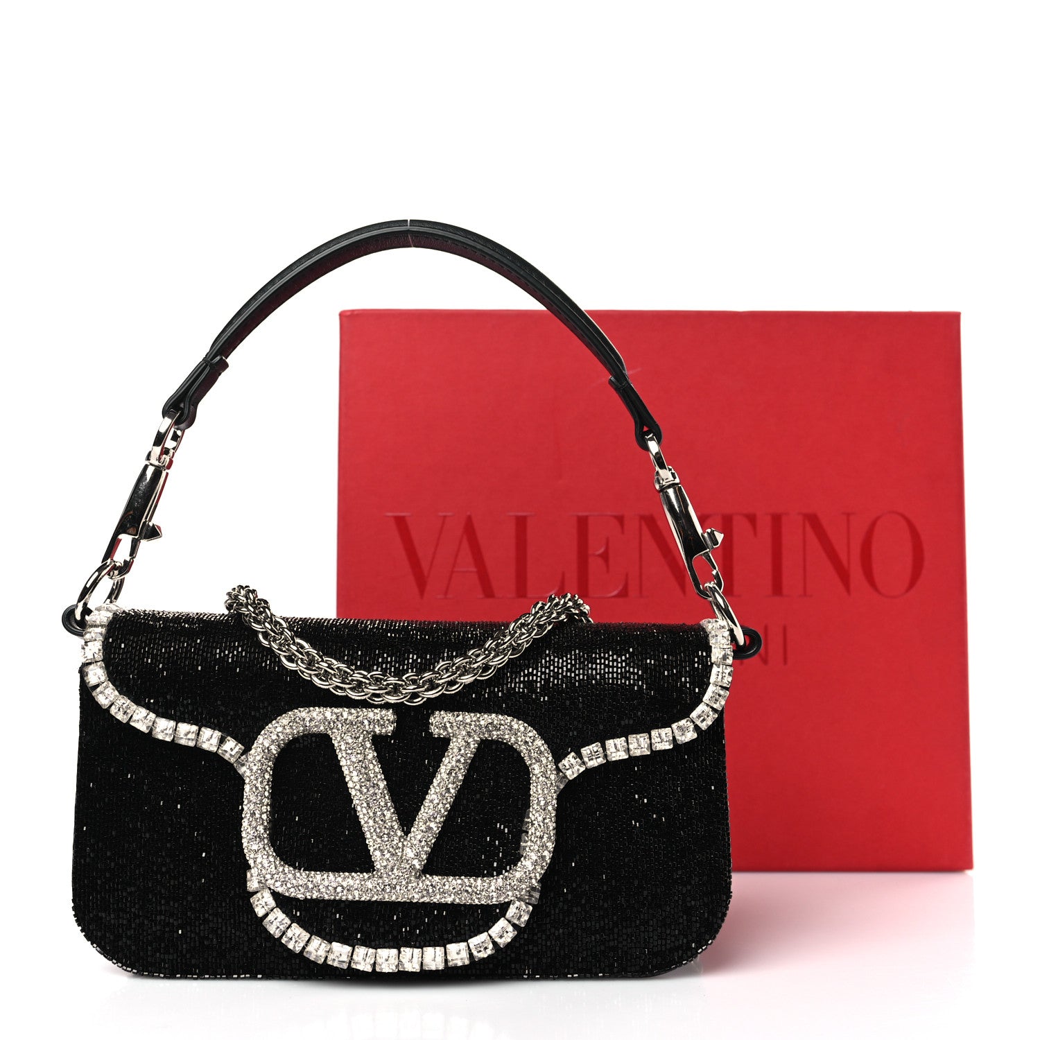 Valentino Garavani Swarovski Crystal Embroidered Vlogo Small Loco Shoulder Bag Crystal Black 9 of 9