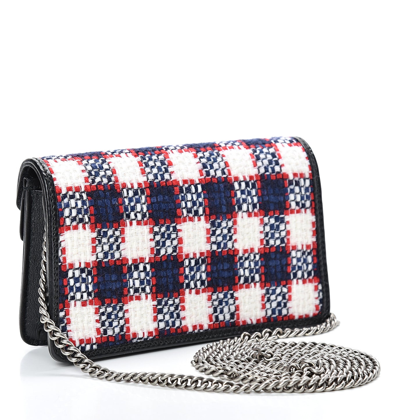 Vintage Tweed Check Super Mini Dionysus Shoulder Bag White Hibiscus Red Marine