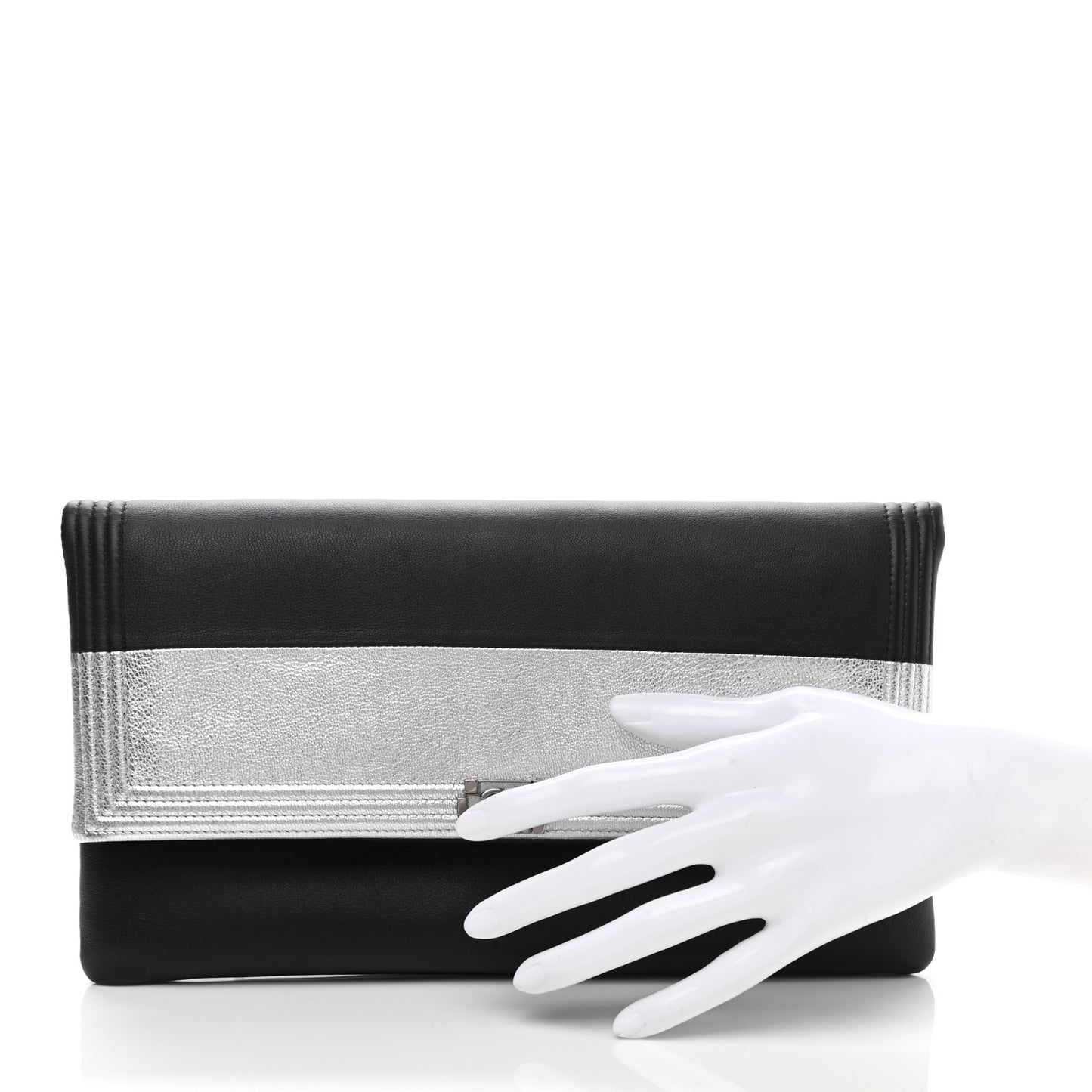 Metallic Goatskin Beauty CC Boy Clutch Black Silver