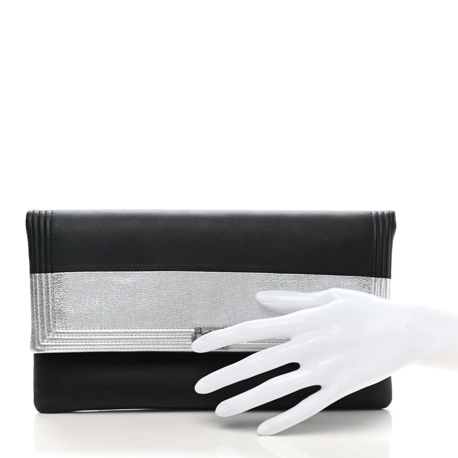 Chanel Metallic Goatskin Beauty CC Boy Clutch Black Silver 2 of 7