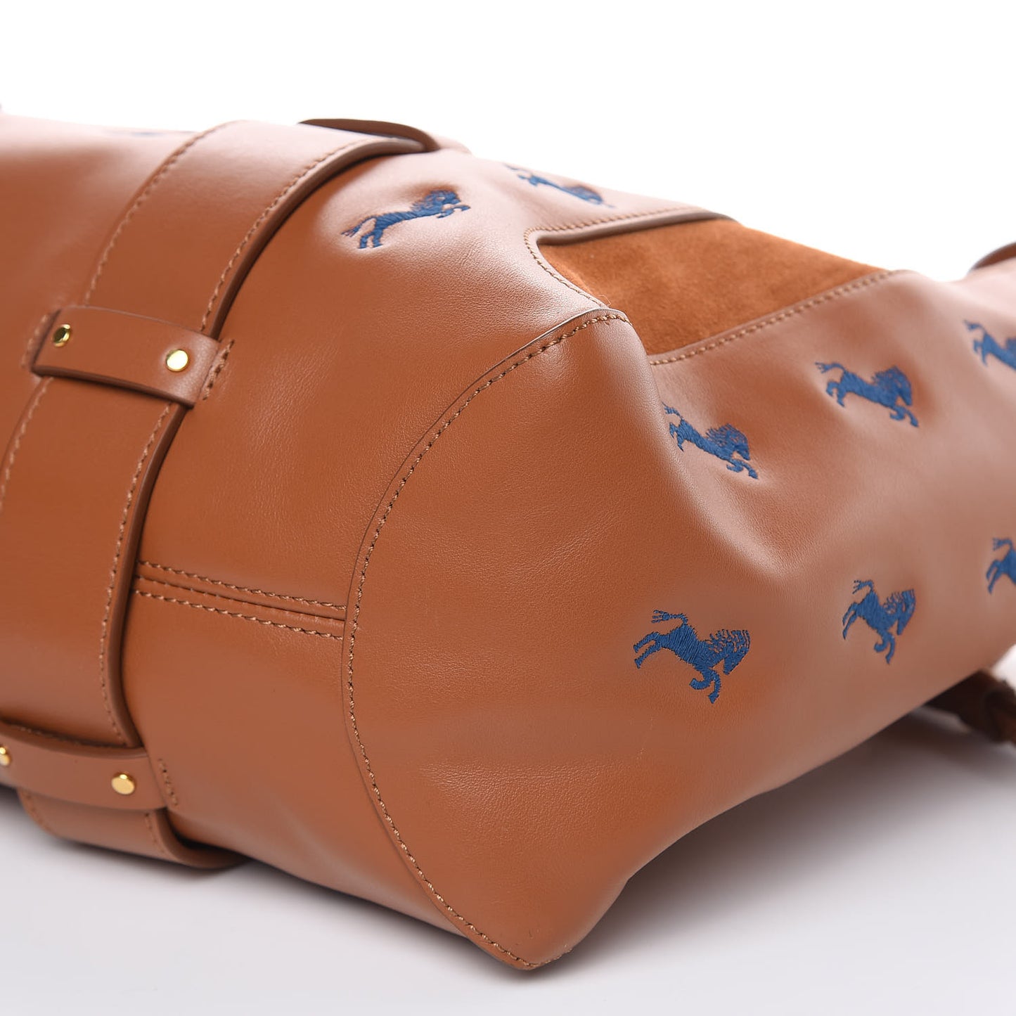 Smooth Calfskin Little Horses Embroidered Tao Zipped Tote Caramel