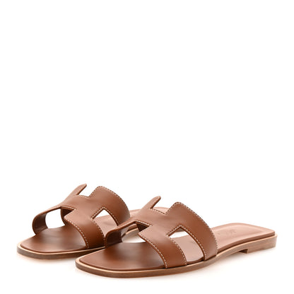 Hermes Box Calfskin Oran Sandals 36.5 Gold 4 of 10