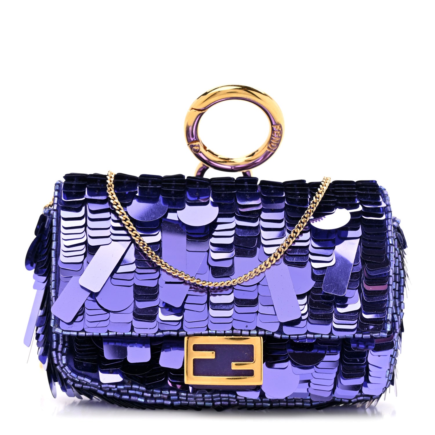 Fendi Sequin Paillettes Shiny Nappa Sex and the City Nano Baguette Charm Viola Purple Rain 1 of 11