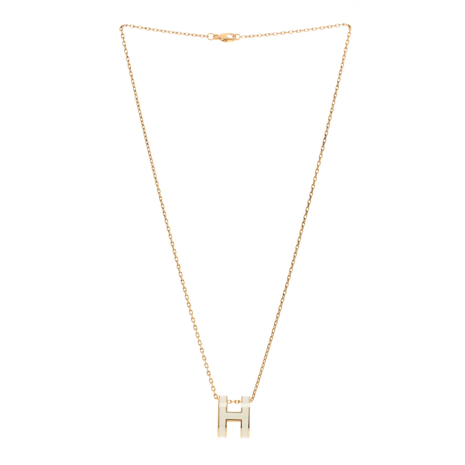 Hermes Lacquered Gold Pop H Pendant Necklace White 3 of 7