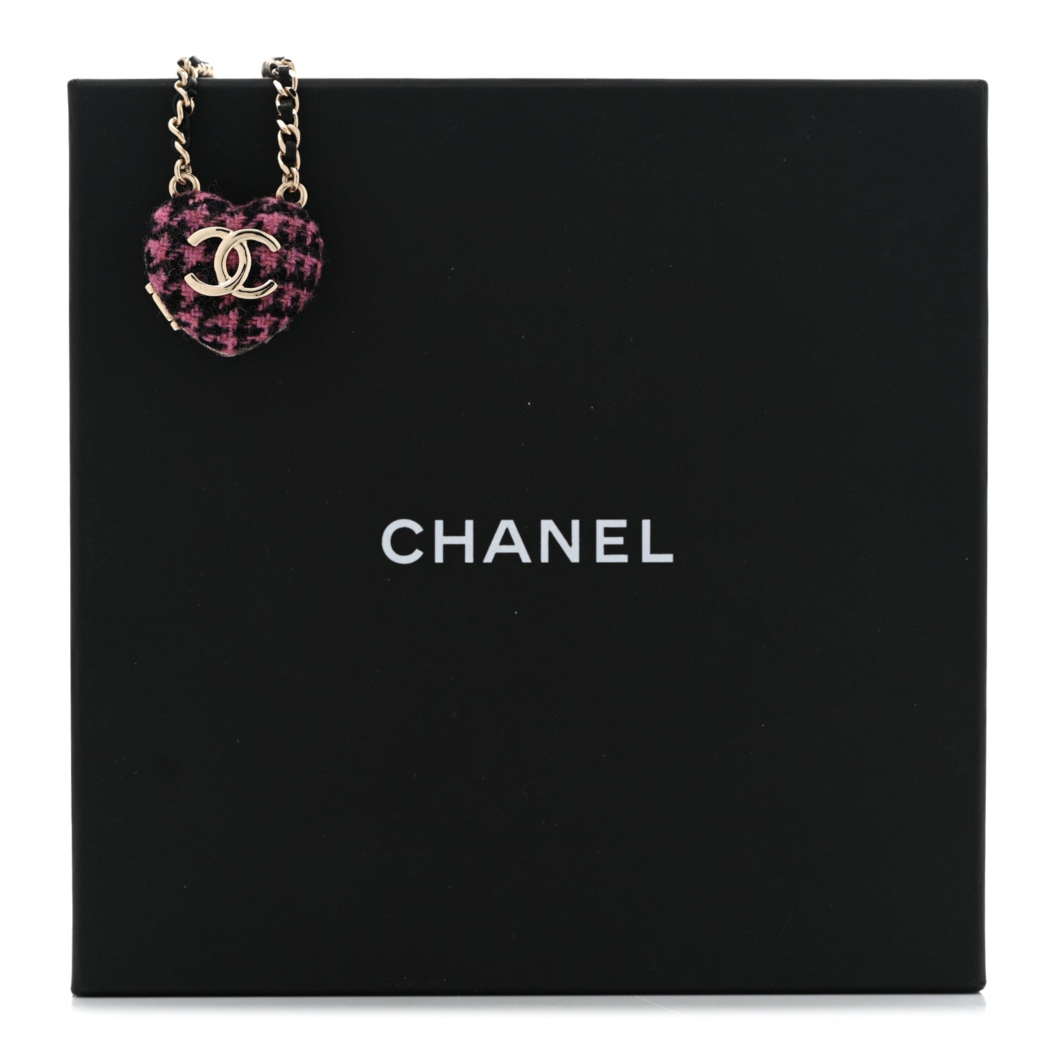 Chanel Lambskin Tweed CC Locket Pendant Necklace Black Pink Gold 7 of 7