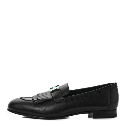 Hermes Goatskin Womens Royal Loafers 39 Black 1 of 9