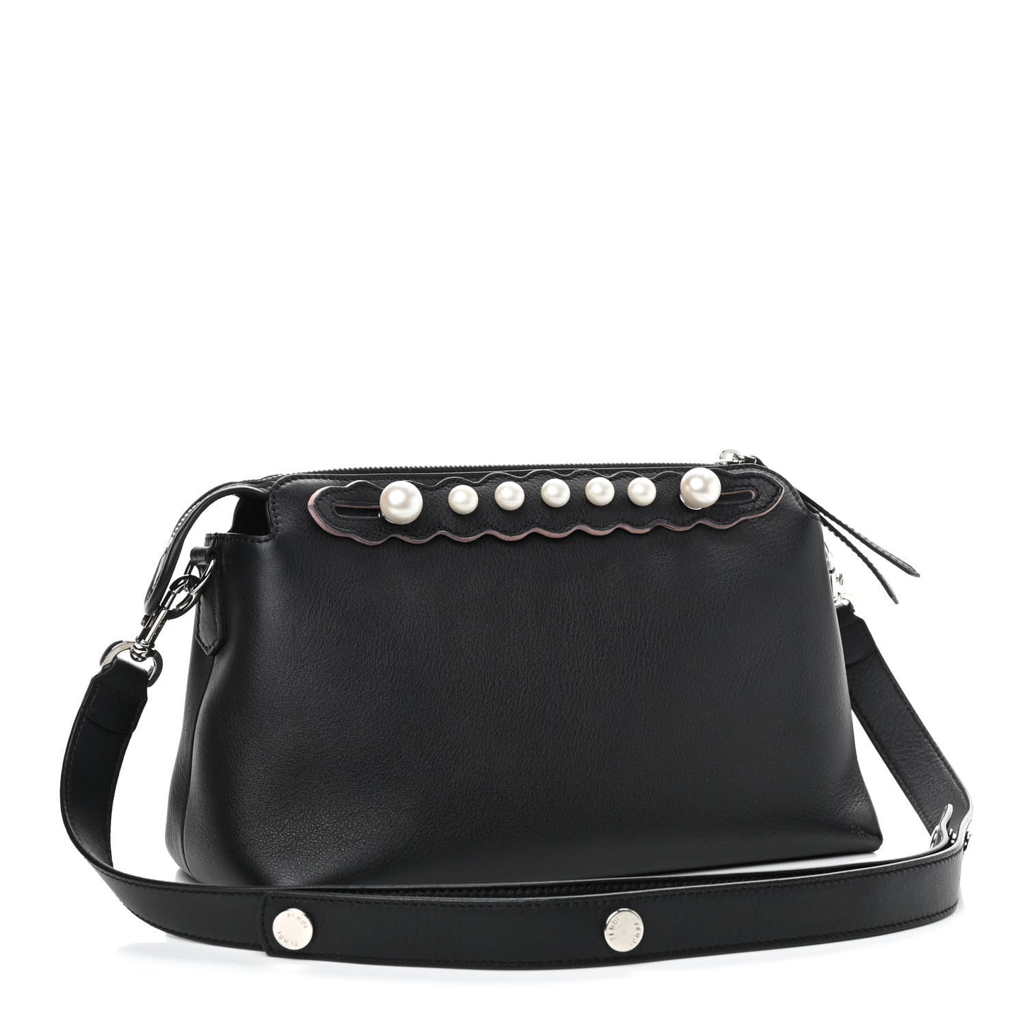 Vitello Dolce Scalloped Pearl Studded Medium By The Way Boston Bag Black