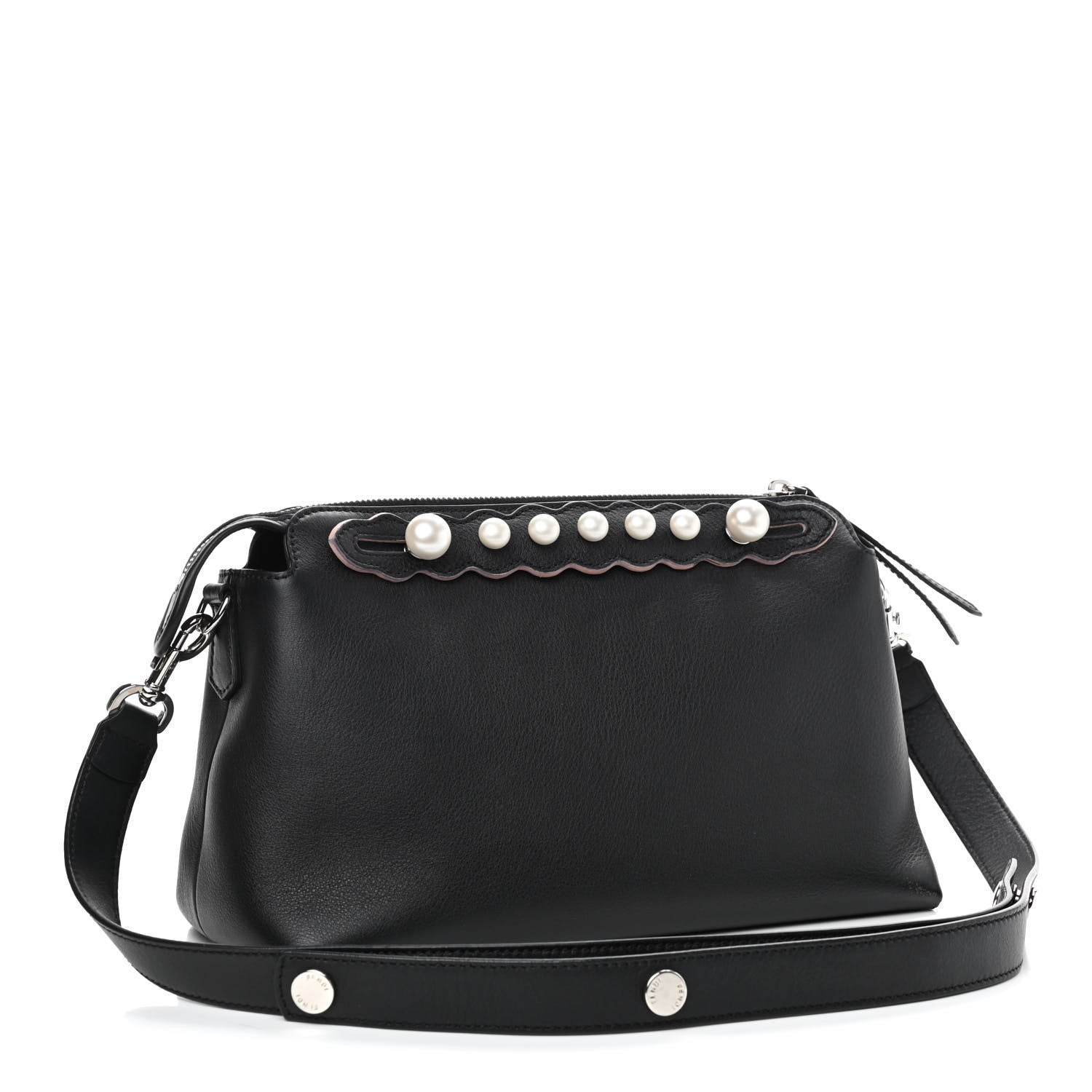 Fendi Vitello Dolce Scalloped Pearl Studded Medium By The Way Boston Bag Black 2 of 9