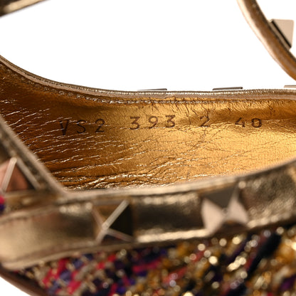 Valentino Garavani Metallic Nappa Tweed Rockstud Ankle Strap 100mm Pumps 40 Gold Multicolor 7 of 10