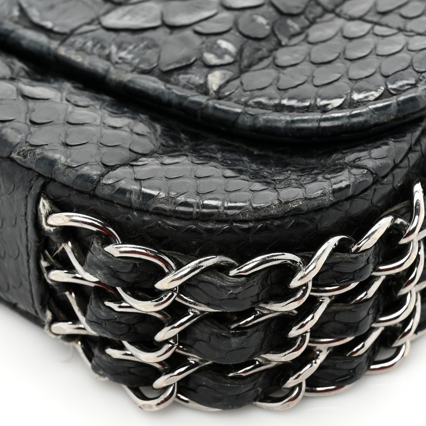 Snakeskin 3 Chain Flap Black