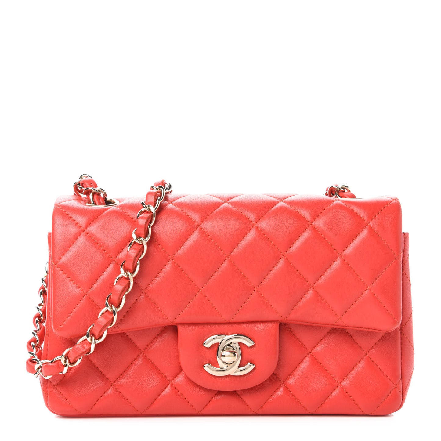 Lambskin Quilted Mini Rectangular Flap Red