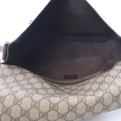 Gucci GG Plus Monogram Medium Double Buckle Flap Messenger Bag Beige Dark Brown 5 of 19