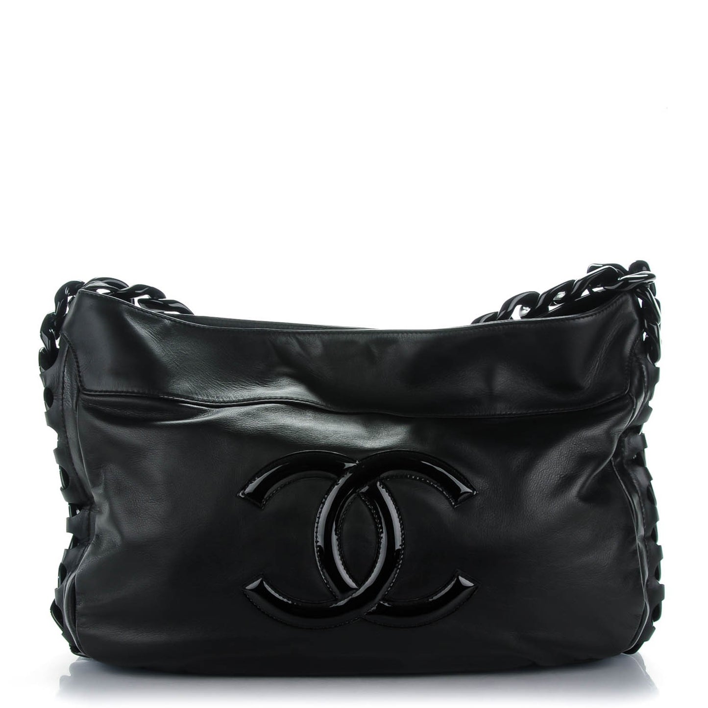 Calfskin Modern Chain Rhodoid Hobo Black