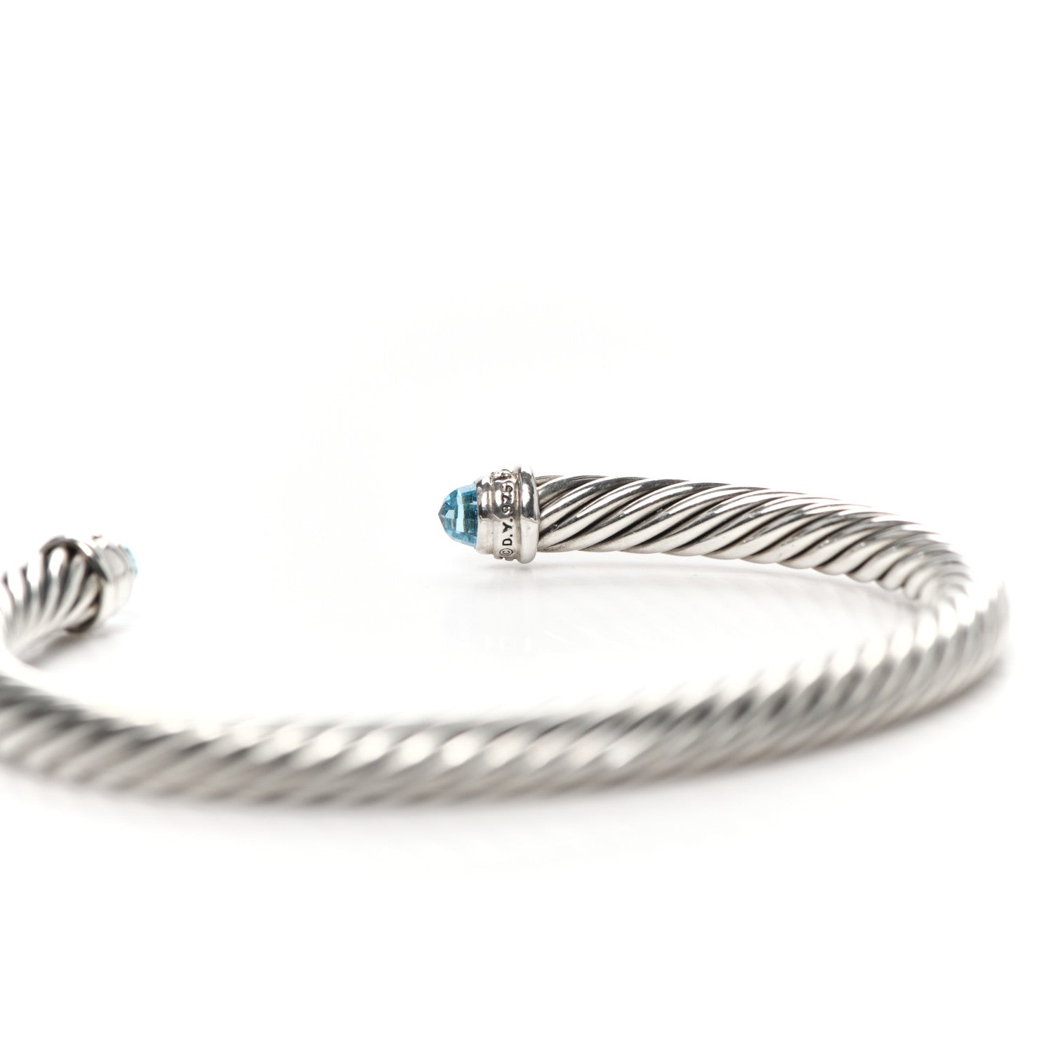 David Yurman Sterling Silver Diamond Blue Topaz 5mm Cable Classics Bracelet 4 of 4