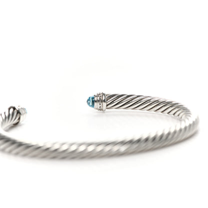 David Yurman Sterling Silver Diamond Blue Topaz 5mm Cable Classics Bracelet 4 of 4