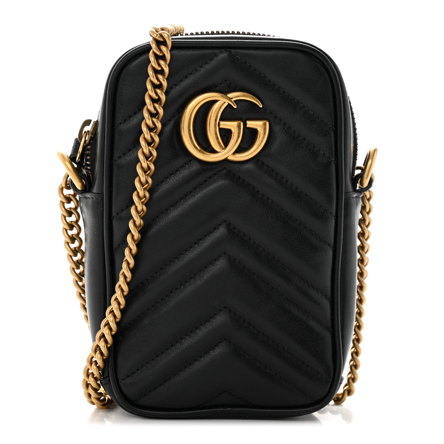 Gucci Calfskin Matelasse Mini GG Marmont Crossbody Bag Black 1 of 13
