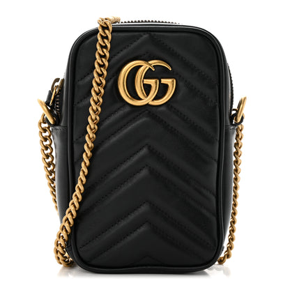 Gucci Calfskin Matelasse Mini GG Marmont Crossbody Bag Black 1 of 13