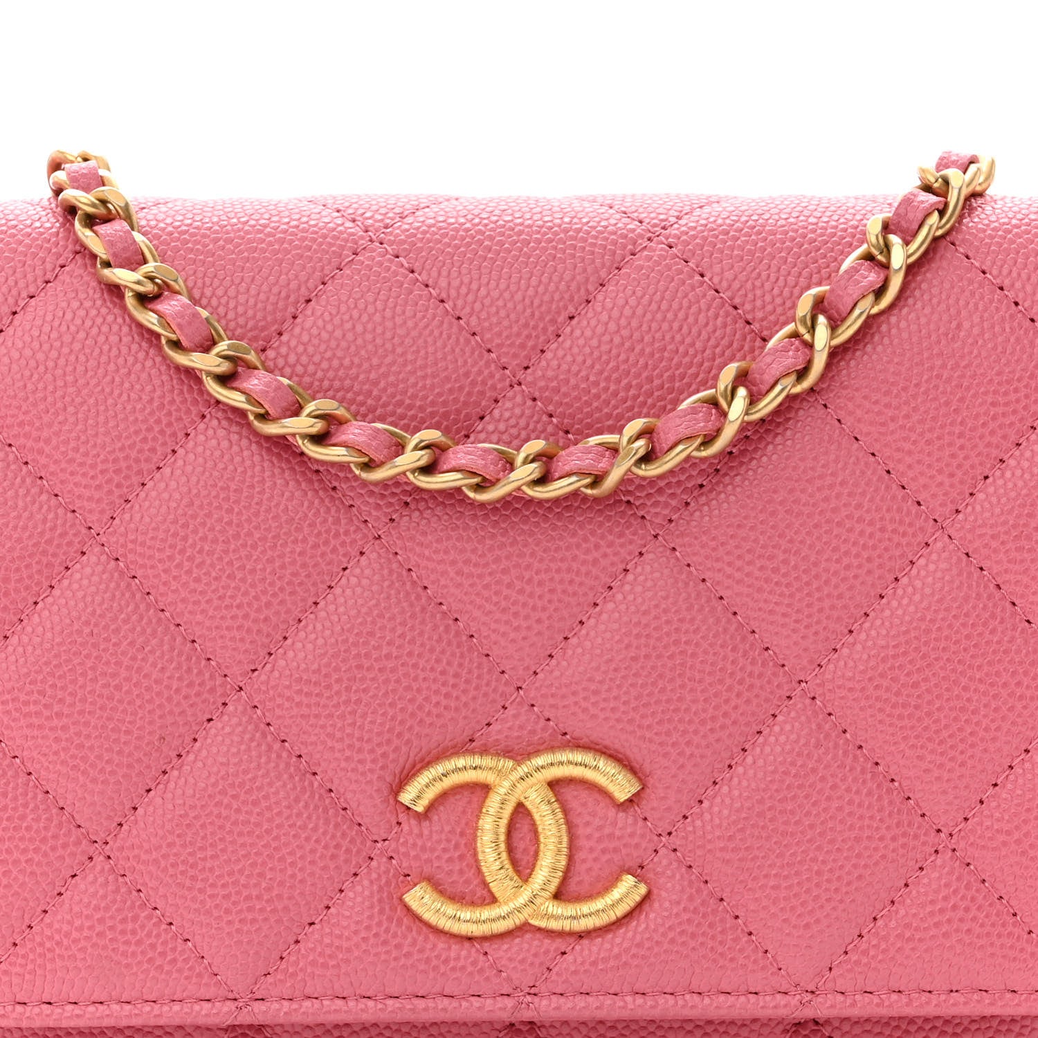 Chanel Caviar Quilted Textured CC Wallet On Chain WOC Pink 9 of 12