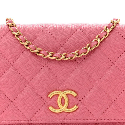 Chanel Caviar Quilted Textured CC Wallet On Chain WOC Pink 9 of 12