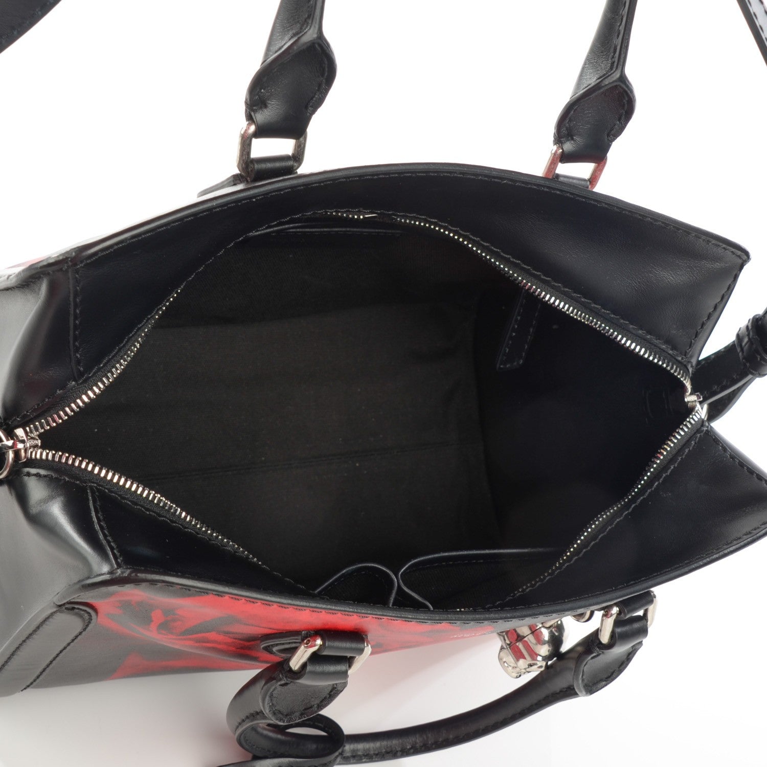 Alexander McQueen Smooth Calfskin Small Rose Skull Padlock Zip Around Tote Black Red 5 of 7