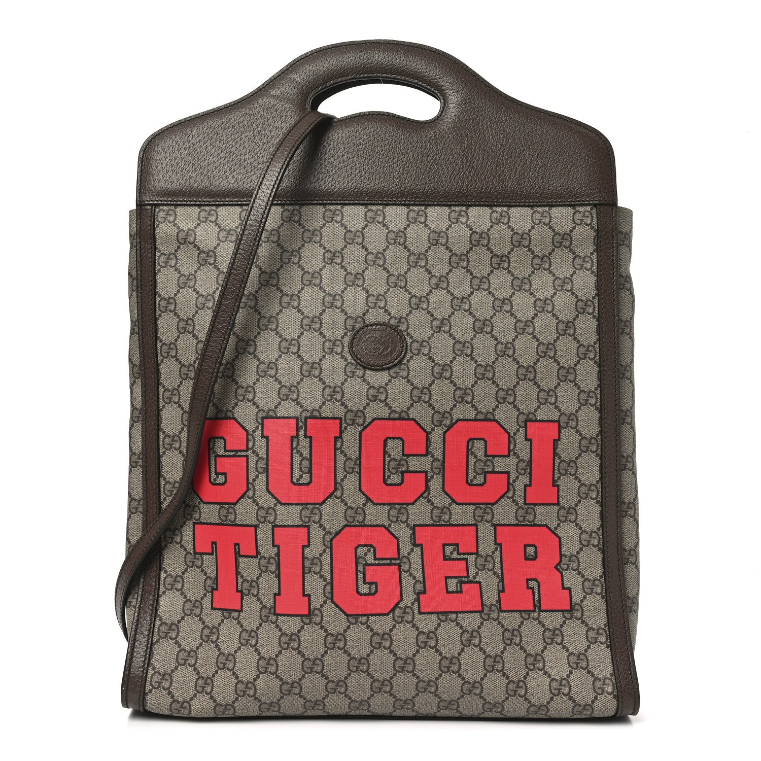 Gucci GG Supreme Monogram Textured Dollar Calfskin Web Gucci Tiger Slip Handle Tote Beige Ebony Live Red New Shamarock New Acero 1 of 10