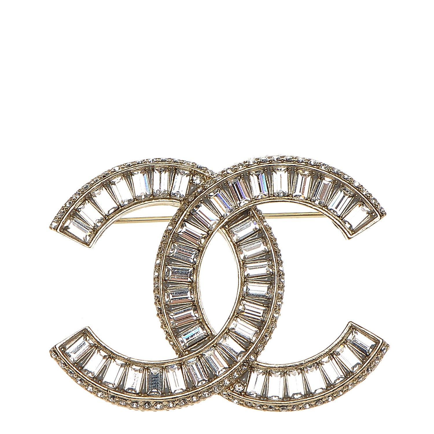 Chanel Baguette Crystal CC Brooch Light Gold 1 of 5