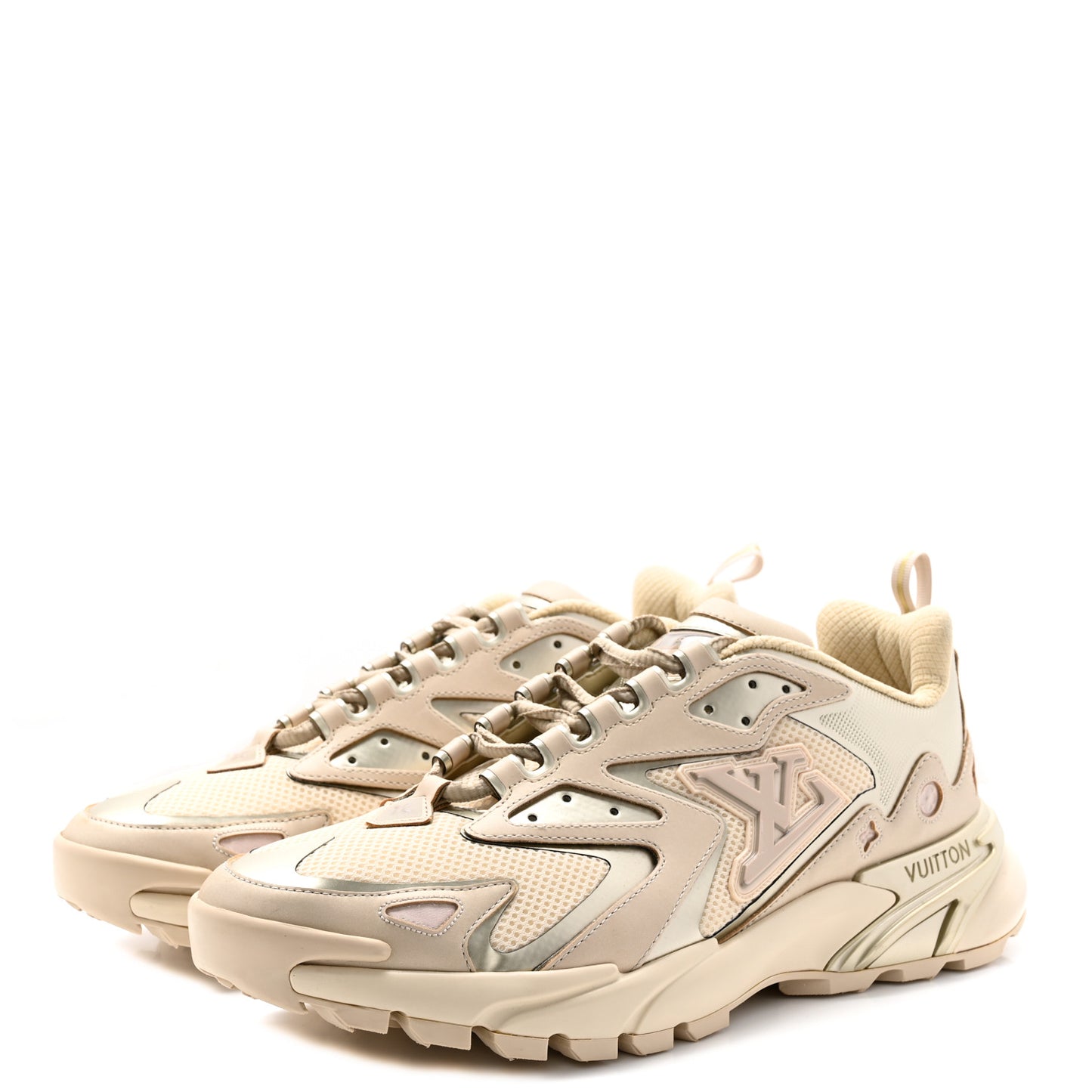 Metallic Canvas Mesh Mens LV Runner Tatic Sneakers 9 Beige