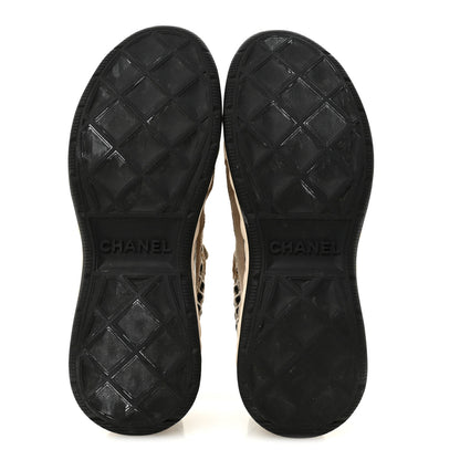 Chanel Suede Calfskin Embroidered CC Sneakers 39 Beige Black 6 of 10