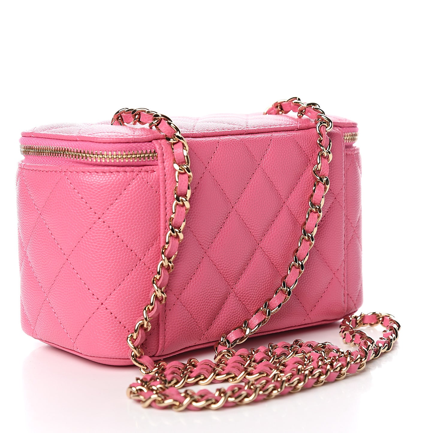 Caviar Quilted Small Vanity Case With Chain Pink