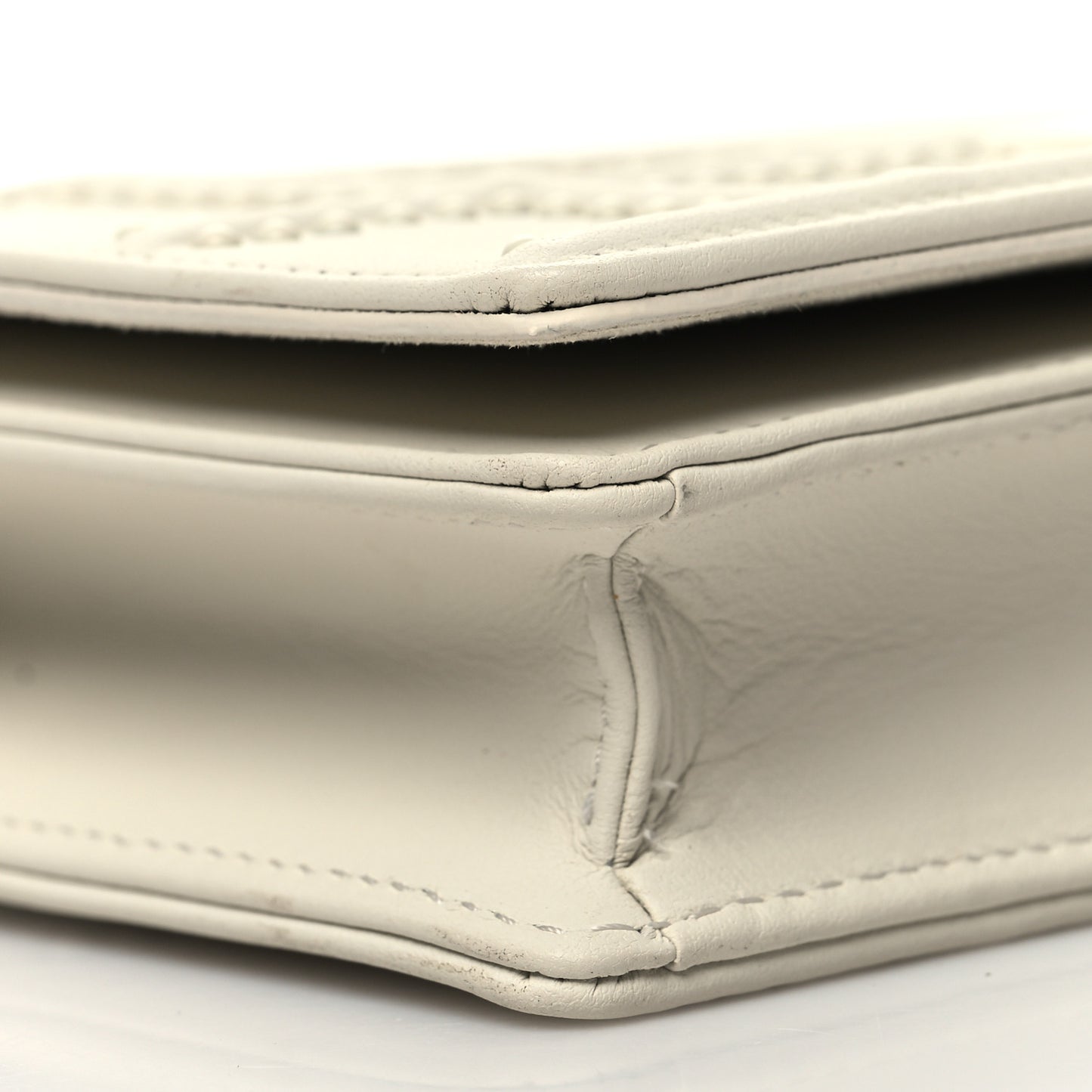 Ultra Matte Calfskin Studded Diorama Wallet on Chain Pouch Off White